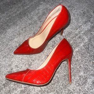 NEW PATENT RED CROC STILETTO HEELS